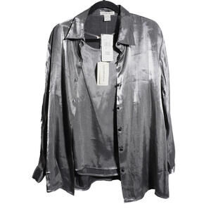 Vintage 90s Y2K Silver Top Set 2000s Retro Futuristic Prom NWT Club Rave Disco L